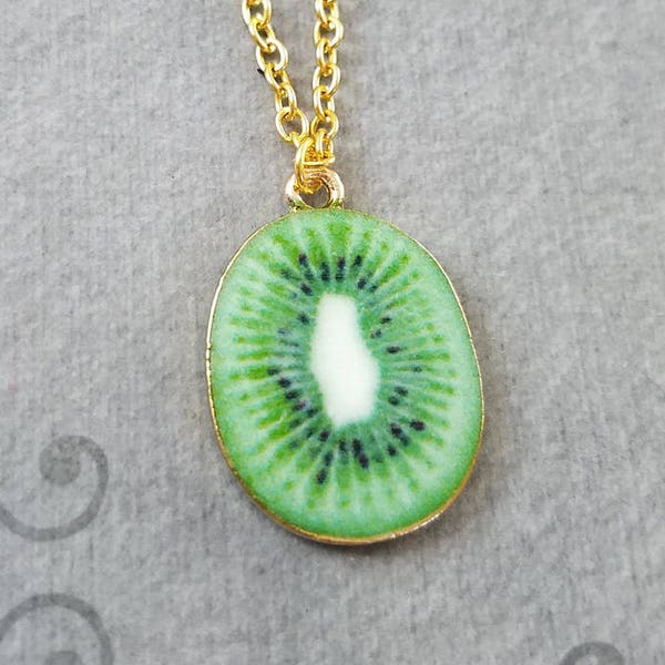 Kiwi Necklace Kiwi Jewelry Kiwi Slice Charm Necklace Kiwi Pendant Necklace Kiwi Fruit Necklace Food Jewelry Fruit Jewelry Vegetarian Gift