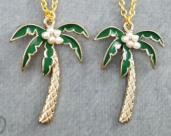 Palm Tree Necklace SET of 2 Palm Tree Charm Necklaces Beach Jewelry Tropical Jewelry Pendant Necklace Friendship Jewelry Friendship Necklace