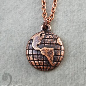 Globe Necklace Copper Globe Jewelry World Necklace Travel Jewelry Travel Necklace Long Distance Relationship Graduation Gift Earth Necklace