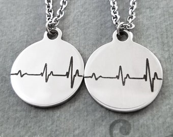 Heartbeat Necklace SET of 2 Charm Necklaces Heart Pendant Necklace Best Friend Necklace Love Jewelry Friendship Necklace Couples Jewelry