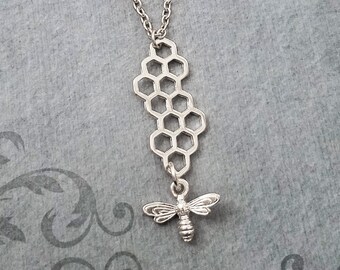 Honeycomb Necklace Honeycomb Jewelry Honey Bee Necklace Queen Bee Jewelry Honeybee Necklace Charm Necklace Pendant Necklace Beehive Necklace