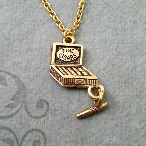 Cigar Necklace SMALL Box of Cigars Necklace Fine Cigars Charm Necklace Gold Pendant Necklace Father's Day Necklace Dad Necklace Husband Gift