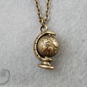 Globe Necklace VERY SMALL Bronze Globe Jewelry World Necklace Travel Jewelry Travel Necklace Long Distance Relationship Graduation Gift