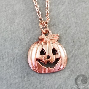 Pumpkin Necklace SMALL Jack-o-lantern Necklace Rose Gold Pumpkin Charm Necklace Autumn Jewelry Pumpkin Jewelry Halloween Necklace Gift