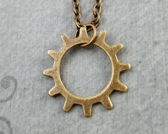 Gear Necklace SMALL Bronze Gear Charm Necklace Gear Jewelry Cogs and Gears Necklace Gear Pendant Necklace Steampunk Jewelry Mechanical Gift