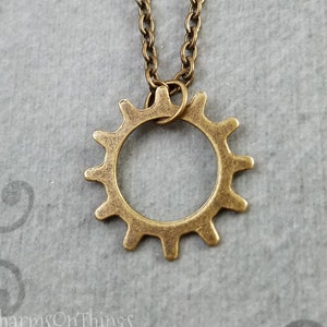 Gear Necklace SMALL Bronze Gear Charm Necklace Gear Jewelry Cogs and Gears Necklace Gear Pendant Necklace Steampunk Jewelry Mechanical Gift