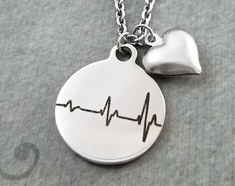 Heartbeat Necklace Engraved Heartbeat Pendant Necklace Heart Necklace Charm Necklace Girlfriend Necklace Daughter Necklace Love Jewelry Gift