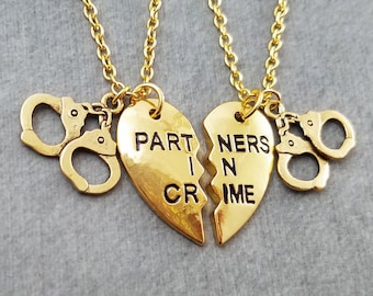 Partner in Crime Halskette SET 2 Split Herz Halsketten Handschellen Kette Schwestern Schmuck beste Freund Halskette Freundschaft Schmuck Geschenk
