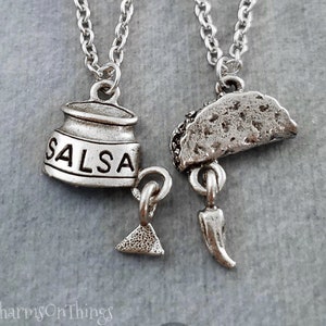 Taco Necklace SET of 2 Salsa and Taco Charm Necklaces Salsa Necklace Best Friend Gift Friendship Jewelry Friendship Necklace Mexican Food