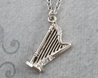 Harfe kleine Harfe Charm Halskette Harfe Anhänger Strass Harfe Schmuck Harfenistin Geschenk Klassik Schmuck Brautjungfer Halskette