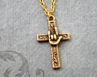 Cross Necklace Love Cross Charm Necklace Cross Jewelry I Love You Sign Language Necklace Cross Christian Necklace Deaf Jewelry Charm Gift