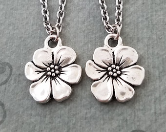 Flower Necklace SET of 2 SMALL Flower Charm Necklaces Flower Jewelry Mother's Day Sisters Necklace Bridesmaid Necklace Best Friend Necklace