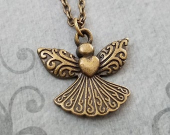 Angel Necklace Bronze Angel Charm Necklace Angel Pendant Necklace Mourning Gift Condolence Gift Christian Jewelry Angel Jewelry Religious