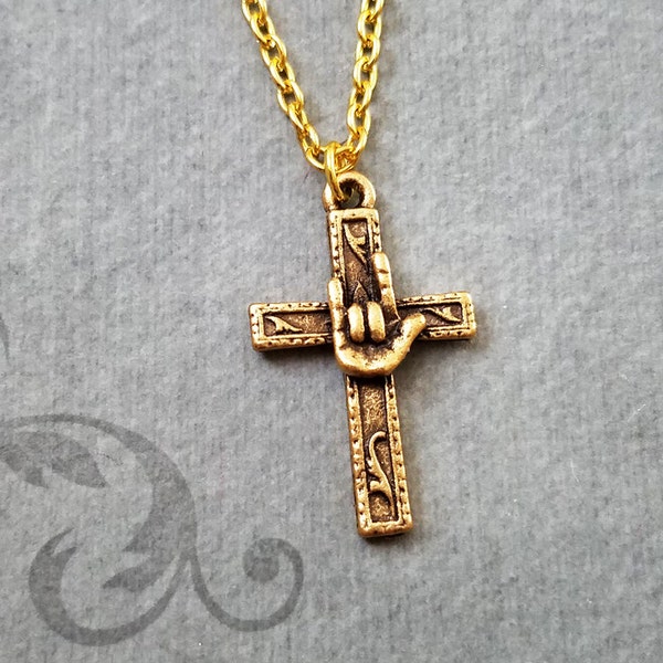 Cross Necklace Love Cross Charm Necklace Cross Jewelry I Love You Sign Language Necklace Cross Christian Necklace Deaf Jewelry Charm Gift