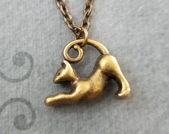 Cat Necklace Bronze Cat Jewelry Cat Pendant Necklace Cat Charm Necklace Bridesmaid Jewelry Teenage Girl Jewelry Stocking Stuffer Cat Gift