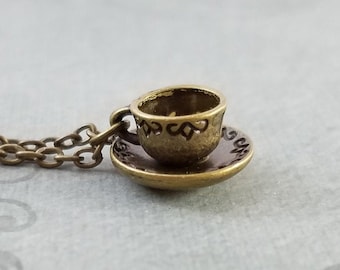 Teacup Necklace Tea Cup Necklace Tea Necklace Tea Jewelry Teacup Jewelry Bronze Charm Necklace Pendant Necklace Bridesmaid Necklace Gift