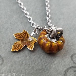 Pumpkin Necklace Orange Pumpkin Charm Necklace Orange Maple Leaf Necklace Leaf Jewelry Autumn Jewelry Fall Jewelry Halloween Necklace Gift