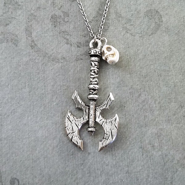 Labrys Necklace Labrys Jewelry Double Axe Necklace Double Sided Ax Double Headed Battle Axe Skull Necklace Weapon War Axe Greek Axe Viking