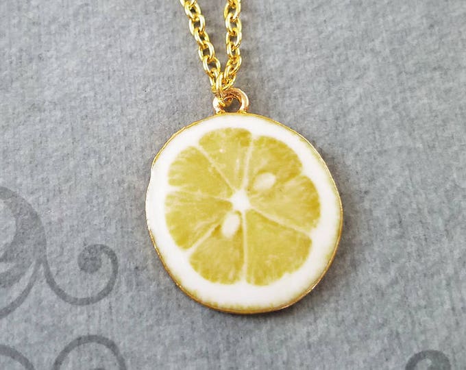 Lemon Necklace Lemon Jewelry Lemon Slice Charm Necklace Yellow Etsy