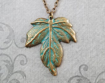 Leaf Necklace Pendant Necklace Leaf Charm Necklace Patina Leaf Jewelry Bronze Necklace Bridesmaid Necklace Fall Jewelry Autumn Jewelry Gift