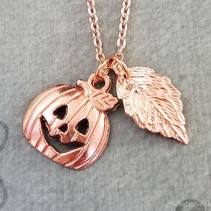 Pumpkin Necklace SMALL Jack-o-lantern Necklace Rose Gold Pumpkin Charm Necklace Autumn Jewelry Pumpkin Jewelry Halloween Necklace Gift