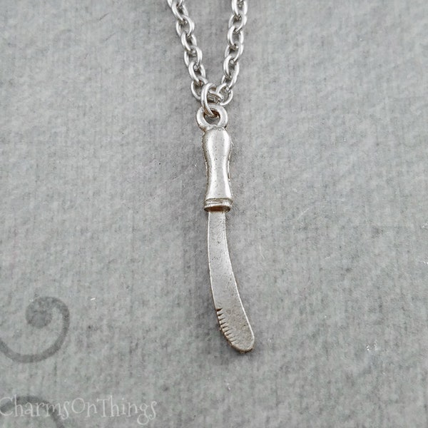 Knife Necklace SMALL Butter Knife Pendant Necklace Food Jewelry Knife Charm Necklace Girlfriend Necklace Bridesmaid Necklace Cooking Jewelry