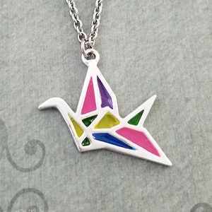 Origami Crane Necklace Paper Crane Jewelry Geometric Necklace Stained Glass Necklace Crane Charm Japanese Crane Pendant Necklace Bridesmaid