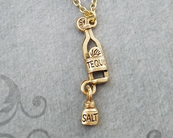 Tequila Necklace SMALL Tequila Jewelry Mexican Jewelry Charm Necklace 21st Birthday Bachelorette Party Pendant Alcohol Jewelry Waitress Gift