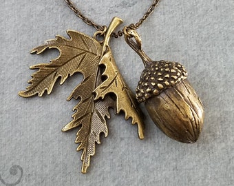 Acorn Necklace Maple Leaf Necklace Pendant Necklace Acorn Charm Necklace Bronze Necklace Bridesmaid Necklace Fall Jewelry Autumn Jewelry