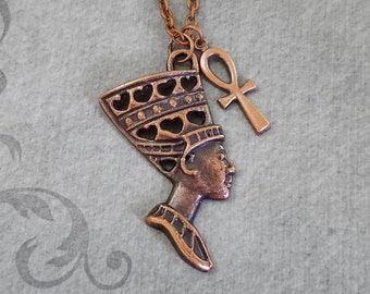Nefertiti Necklace SMALL Nefertiti Charm Necklace Queen Nefertiti Jewelry Ankh Necklace Ankh Pendant Necklace Ankh Jewelry Egyptian Jewelry