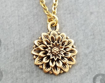 Zinnia Necklace Chrysanthemum Necklace Flower Necklace Zinnia Charm Necklace Zinnia Pendant Necklace Flower Jewelry Bridesmaid Necklace Gift