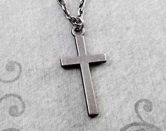 Sparkly Beaded Necklace with Small Gun Metal Cross Pendant