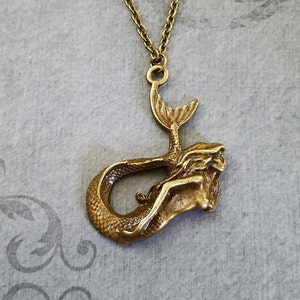 Mermaid Necklace Mermaid Charm Necklace Mermaid Pendant Necklace Fantasy Jewelry Mermaid Jewelry Sea Siren Necklace Bronze Necklace