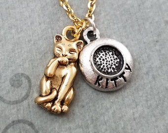 Cat Necklace Cat Jewelry Cat Pendant Necklace Cat Charm Necklace Cat Gift Bridesmaid Jewelry Cat Food Bowl Kitty Necklace Stocking Stuffer