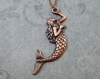 Mermaid Necklace Mermaid Charm Necklace Mermaid Pendant Necklace Fantasy Jewelry Mermaid Jewelry Sea Siren Necklace Beach Necklace Copper