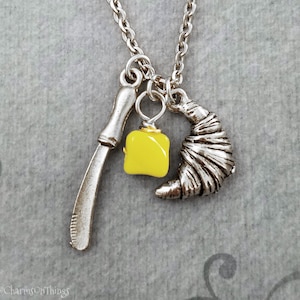 Croissant Necklace Croissant Charm Croissant Pendant Necklace French Jewelry Baking Jewelry Butter Necklace Knife Necklace Pastry Chef Gift
