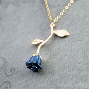 Blue Rose Necklace Rose Charm Necklace Rose Jewelry Rose Pendant Necklace Valentine&#39;s Day Anniversary Jewelry Girlfriend Necklace Bridesmaid