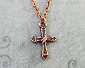 Cross Necklace SMALL Copper Cross Charm Necklace Cross Pendant Necklace Christian Jewelry Cross Jewelry Christian Gift Christian Necklace