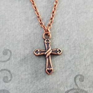 Cross Necklace SMALL Copper Cross Charm Necklace Cross Pendant Necklace Christian Jewelry Cross Jewelry Christian Gift Christian Necklace