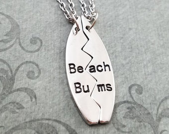 Beach Bums Necklace SET of 2 Friendship Necklaces Surfboard Necklace Beach Jewelry Best Friend Necklaces Best Friend Gift Friendship Jewelry