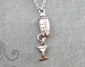 Cocktail Shaker Necklace Cocktail Necklace 21st Birthday Gift Bartender Jewelry Pendant Charm Necklace Alcohol Jewelry Martini Necklace
