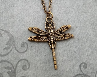 Dragonfly Necklace Bronze Dragonfly Jewelry Dragonfly Charm Necklace Dragonfly Pendant Necklace Insect Jewelry Dragonfly Gift for Her Womens