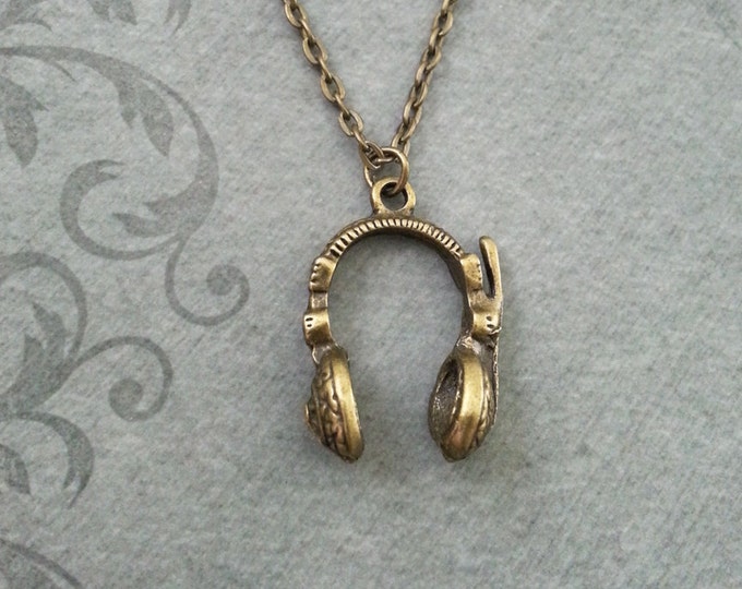 Headphones Necklace SMALL Bronze Classic Headphones Jewelry Brass Headphones Charm Music Necklace Music Gift Musician Jewelry Musician Gift