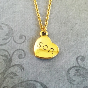 Son Necklace SMALL Son Jewelry Mom Necklace Mom Jewelry Son Heart Necklace Gold Pendant Necklace Mother's Day Necklace Charm Necklace Gift