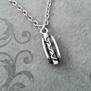 Hotdog Necklace VERY SMALL Hot Dog Necklace Hotdog Jewelry Silver Hotdog Charm Necklace Hotdog Pendant Necklace NYC Jewelry Food Necklace