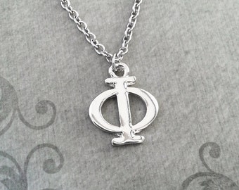 Phi Necklace SMALL Greek Letter Necklace Greek Alphabet Necklace College Jewelry Sorority Necklace Fraternity Jewelry Phi Symbol Necklace