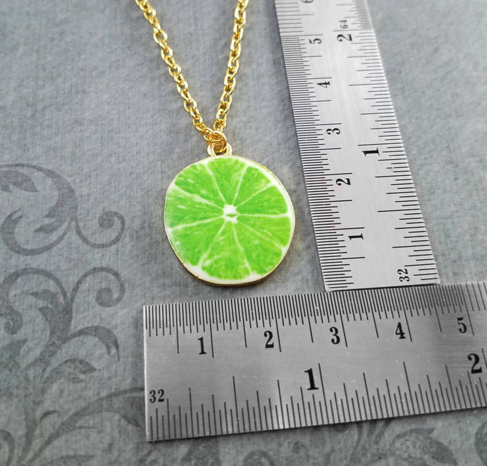 Lime Necklace Lime Jewelry Lime Slice Charm Necklace Green Etsy