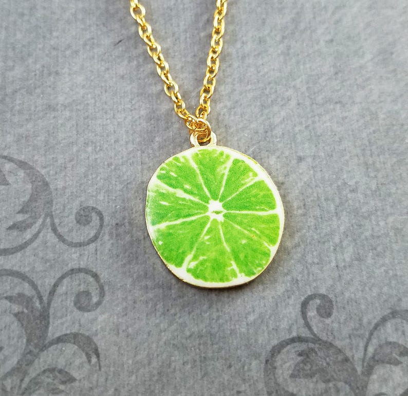 Lime Necklace Lime Jewelry Lime Slice Charm Necklace Green Etsy