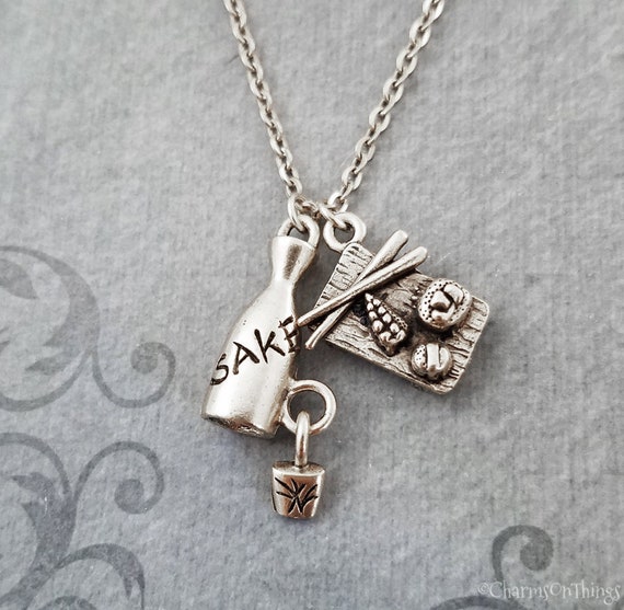 Sushi Necklace Sake Necklace Japanese Necklace Sushi Jewelry Japanese Jewelry Charm Necklace Pendant Necklace Japan Gift Travel Gift Alcohol