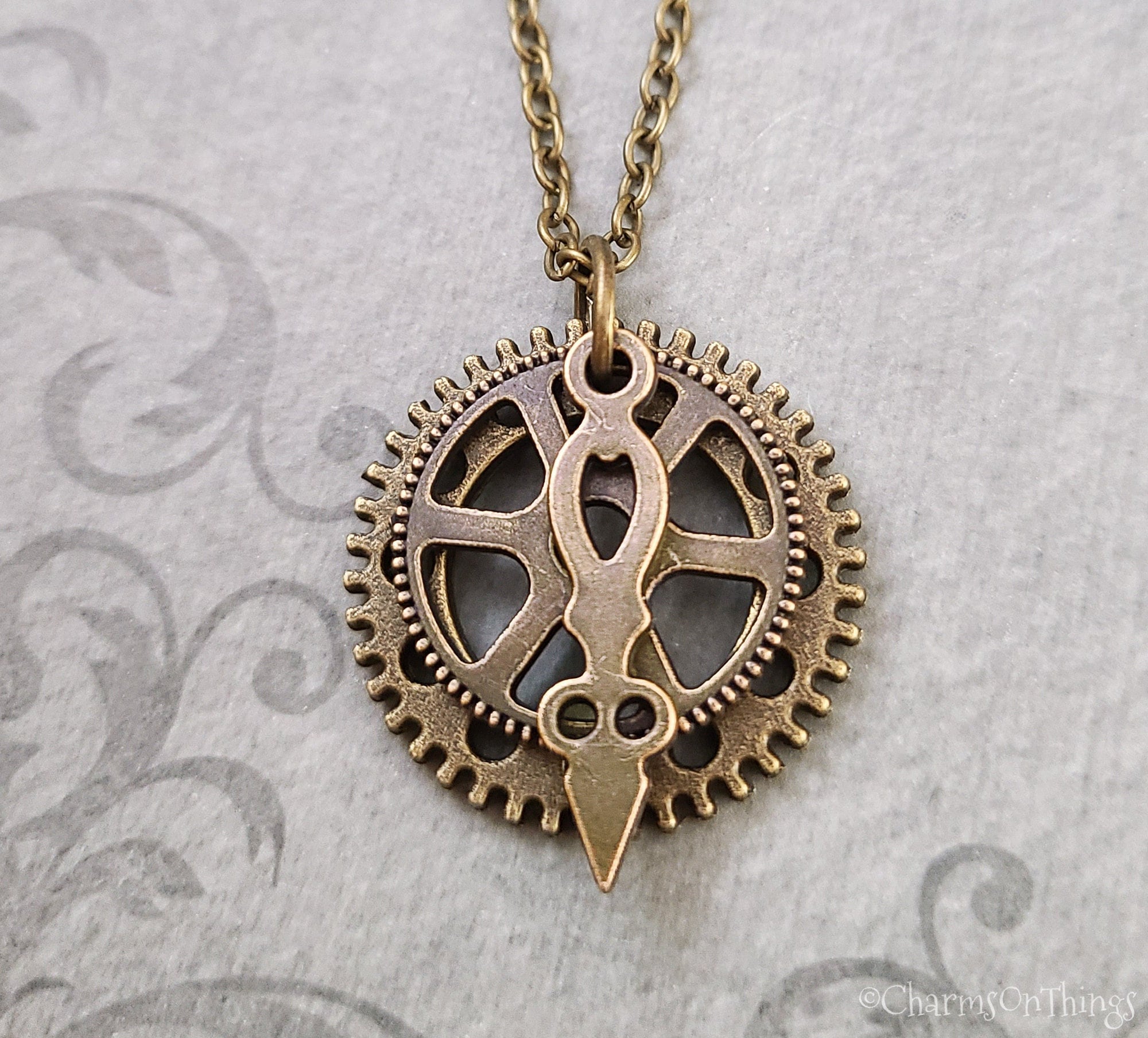 Gear Necklace Bronze Clock Gears Charm Necklace Gear Jewelry SMALL